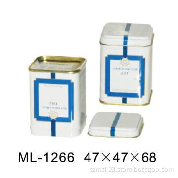 square tin box, metal box, tea tin, tea box, tea caddy